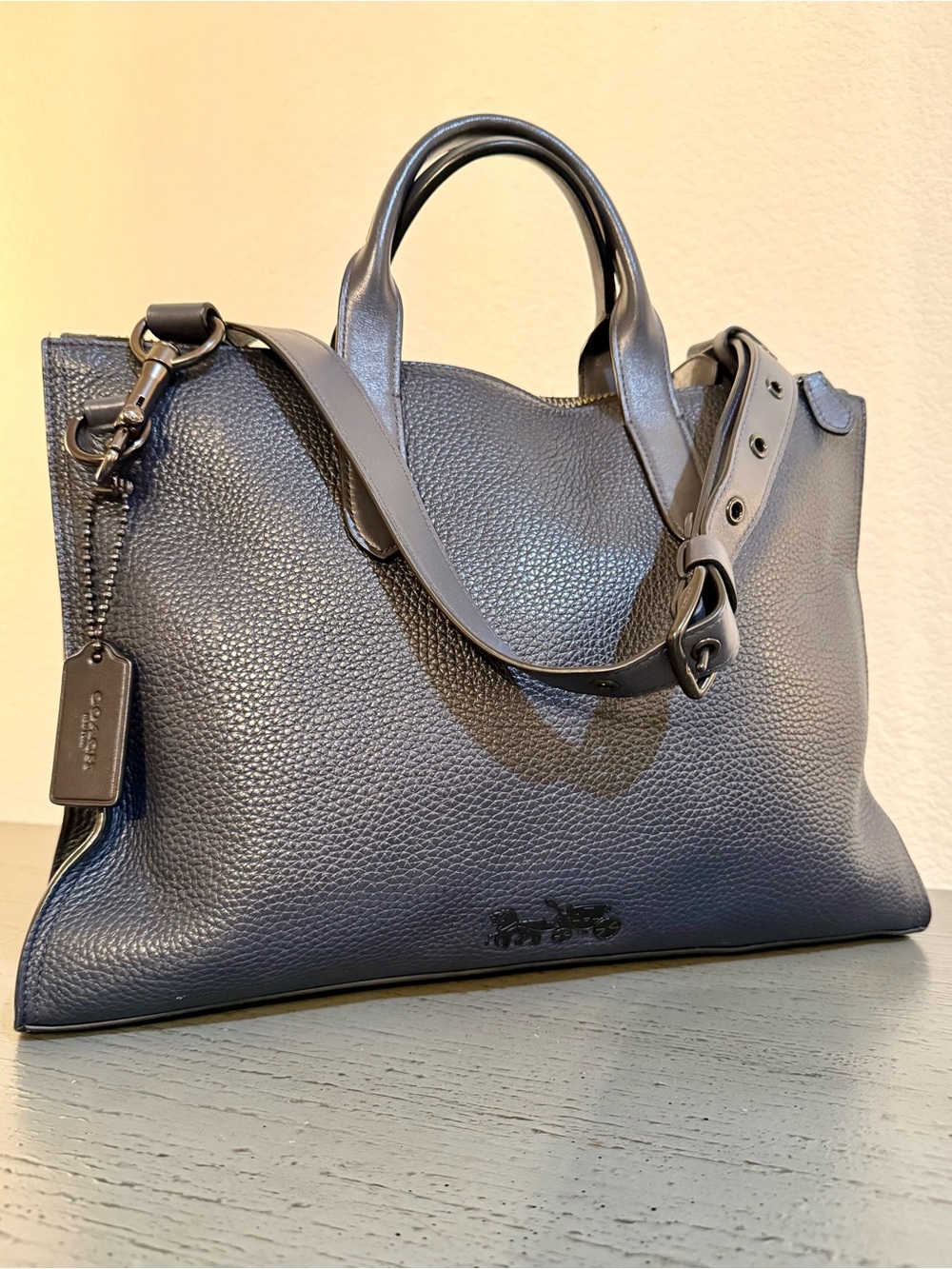 Coach Navy Pebble Leather Messenger Crossbody Bag